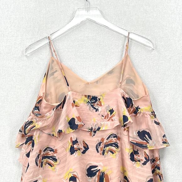 TANYA TAYLOR Chiara Silk Cold Shoulder Top Womens 4 Pink Abstract Floral Ruffle - Picture 6 of 16